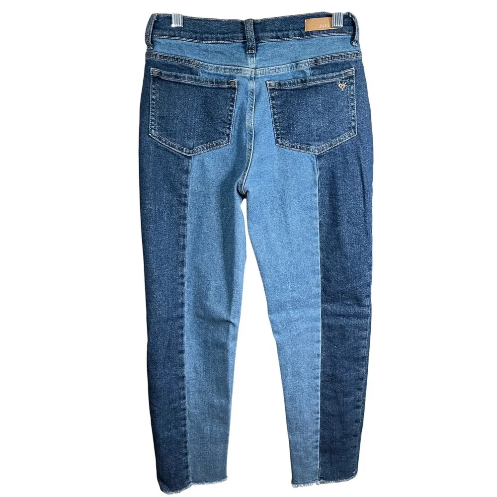 Justice‎ Girls Two Tone Colorblock High Rise Jeans Blue Denim Size 18 Raw Hem